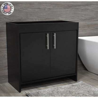 Volpa USA Villa 36" Black Freestanding Modern Bathroom Vanity With Brushed Nickel Round Handles