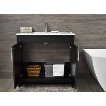 Volpa USA Villa 36" Black Freestanding Modern Bathroom Vanity With Integrated Ceramic Top and Brushed Nickel Round Handles