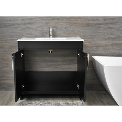 Volpa USA Villa 36" Black Freestanding Modern Bathroom Vanity With Integrated Ceramic Top and Brushed Nickel Round Handles