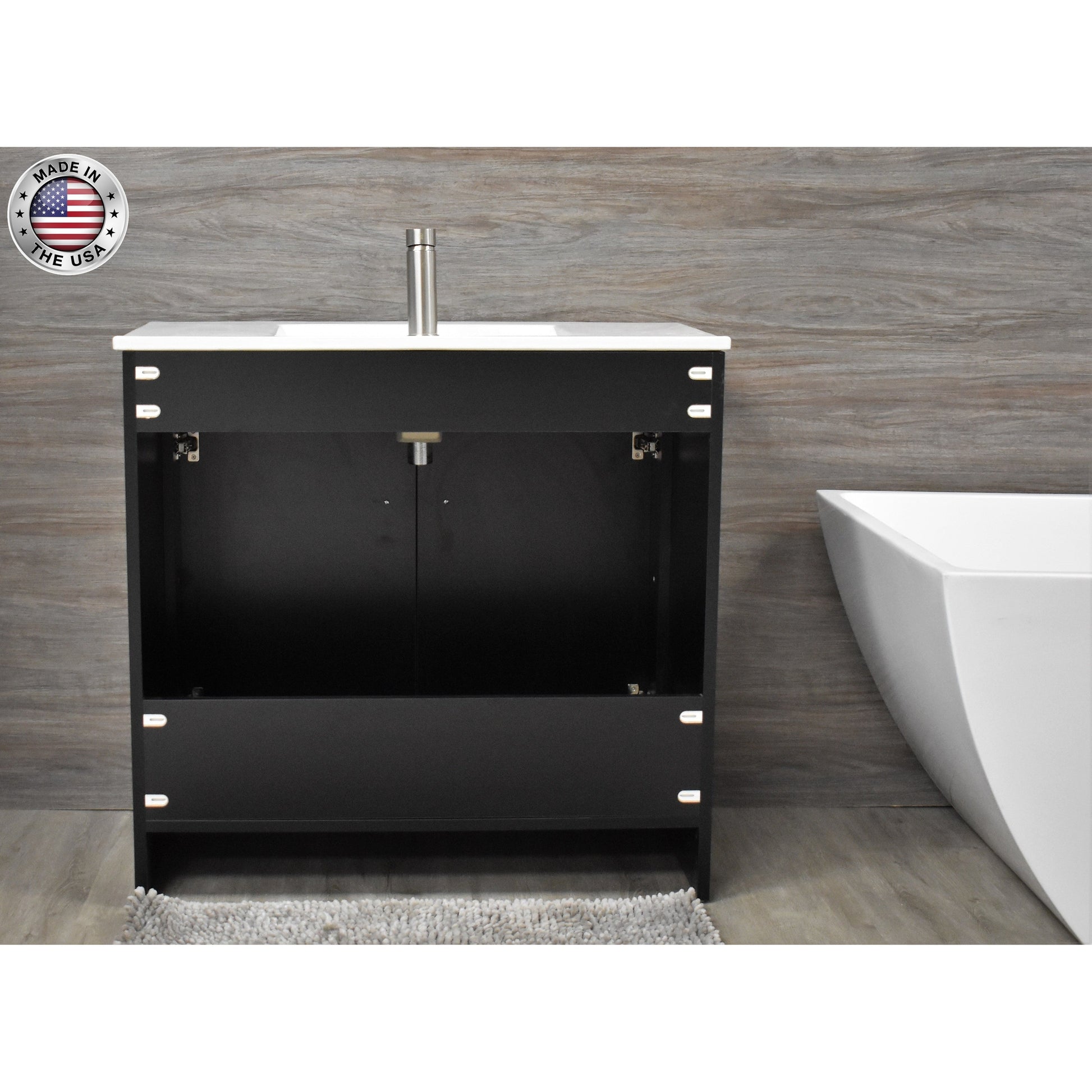 Volpa USA Villa 36" Black Freestanding Modern Bathroom Vanity With Integrated Ceramic Top and Brushed Nickel Round Handles