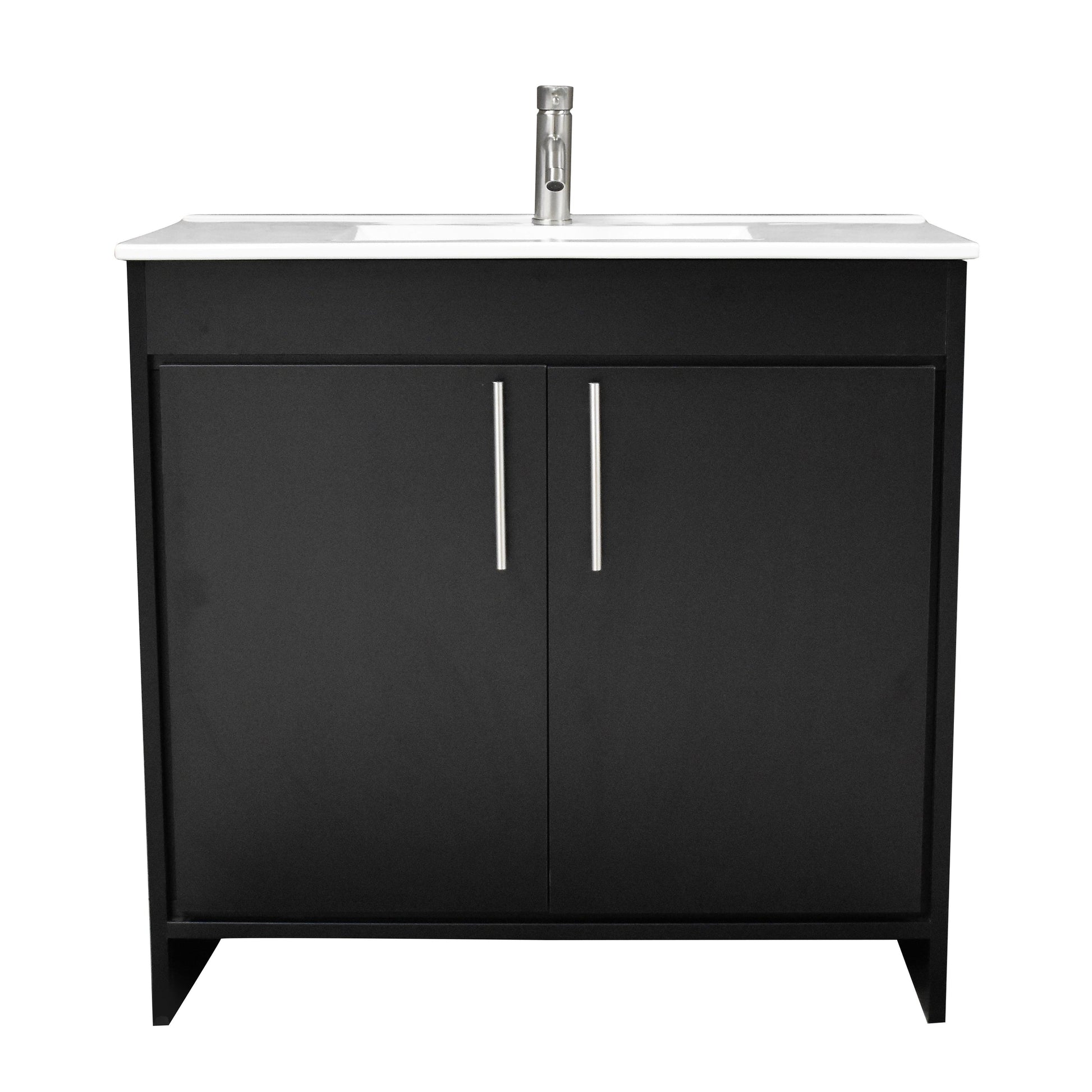 Volpa USA Villa 36" Black Freestanding Modern Bathroom Vanity With Integrated Ceramic Top and Brushed Nickel Round Handles