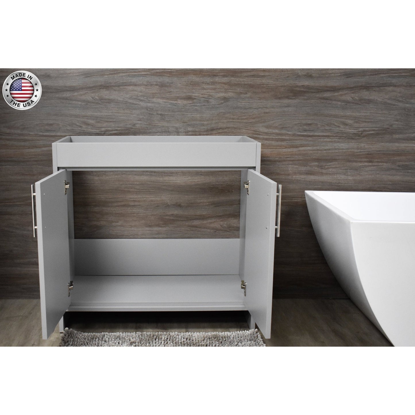 Volpa USA Villa 36" Gray Freestanding Modern Bathroom Vanity With Brushed Nickel Round Handles