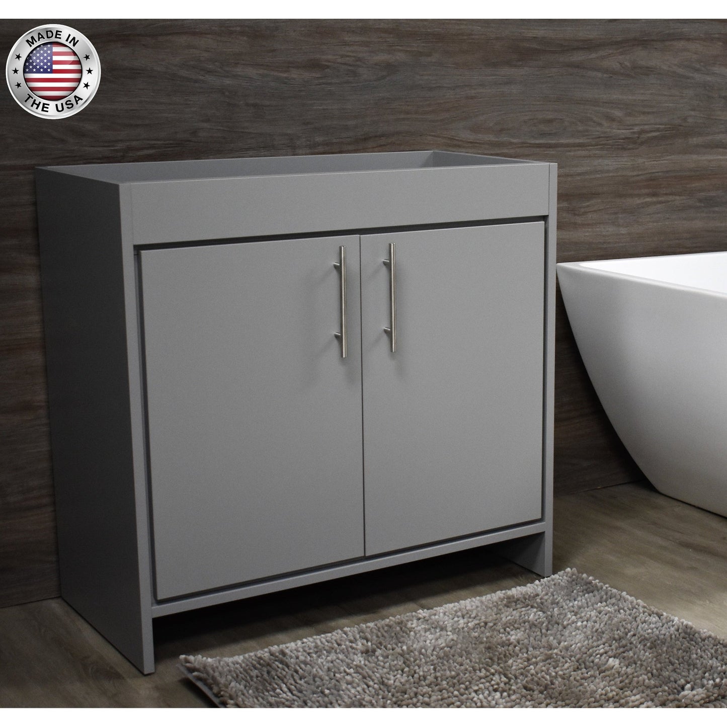 Volpa USA Villa 36" Gray Freestanding Modern Bathroom Vanity With Brushed Nickel Round Handles