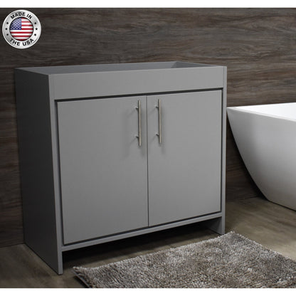 Volpa USA Villa 36" Gray Freestanding Modern Bathroom Vanity With Brushed Nickel Round Handles