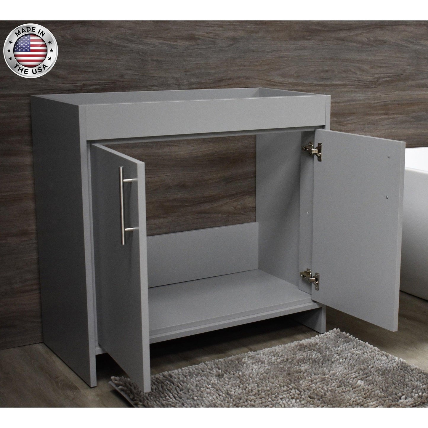 Volpa USA Villa 36" Gray Freestanding Modern Bathroom Vanity With Brushed Nickel Round Handles