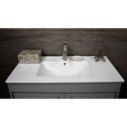 Volpa USA Villa 36" Gray Freestanding Modern Bathroom Vanity With Integrated Ceramic Top and Brushed Nickel Round Handles