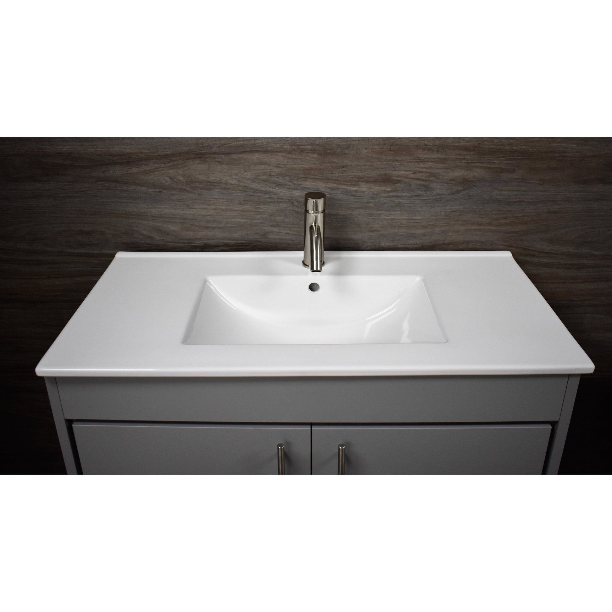 Volpa USA Villa 36" Gray Freestanding Modern Bathroom Vanity With Integrated Ceramic Top and Brushed Nickel Round Handles