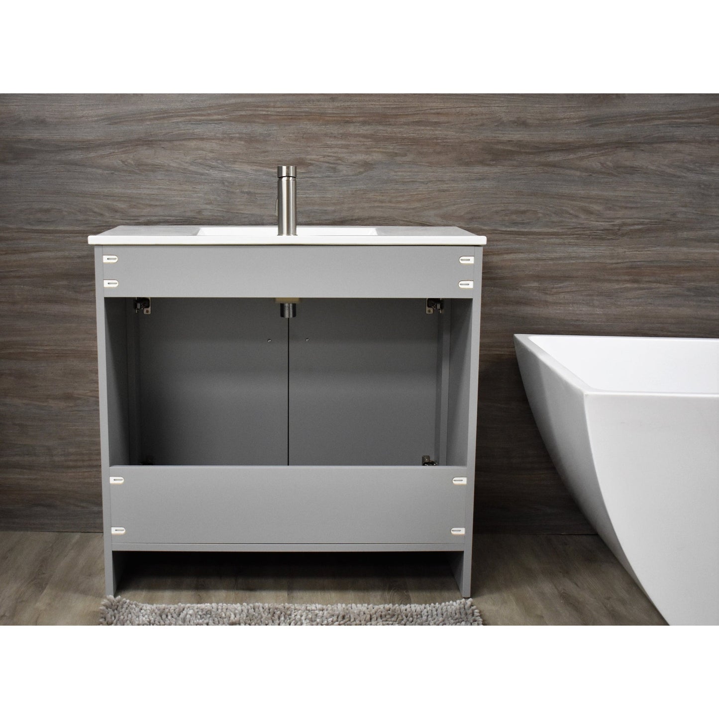 Volpa USA Villa 36" Gray Freestanding Modern Bathroom Vanity With Integrated Ceramic Top and Brushed Nickel Round Handles