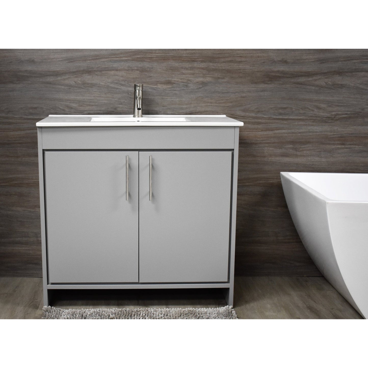 Volpa USA Villa 36" Gray Freestanding Modern Bathroom Vanity With Integrated Ceramic Top and Brushed Nickel Round Handles