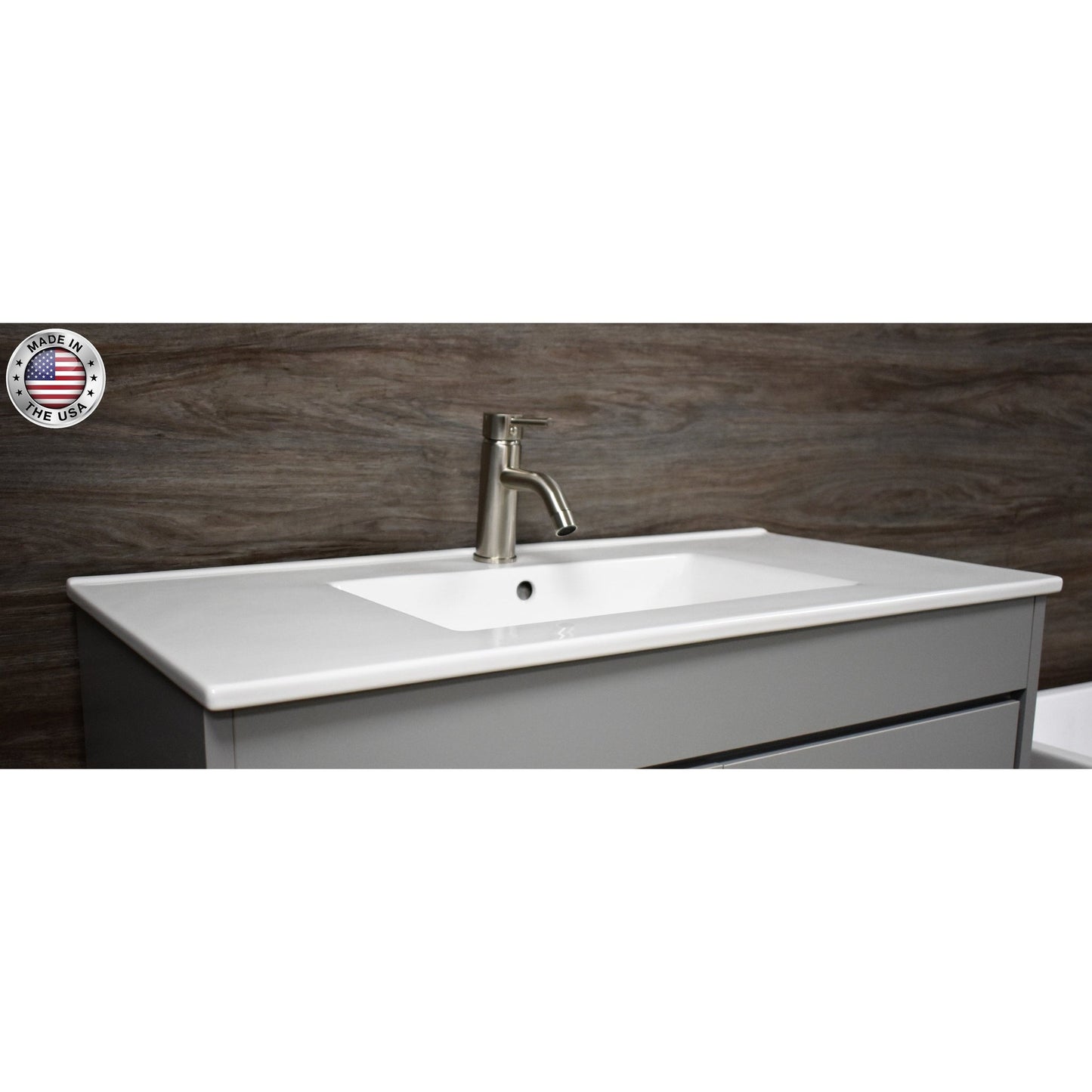 Volpa USA Villa 36" Gray Freestanding Modern Bathroom Vanity With Integrated Ceramic Top and Brushed Nickel Round Handles