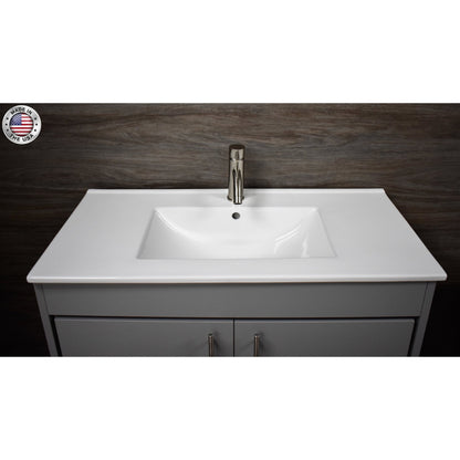 Volpa USA Villa 36" Gray Freestanding Modern Bathroom Vanity With Integrated Ceramic Top and Brushed Nickel Round Handles