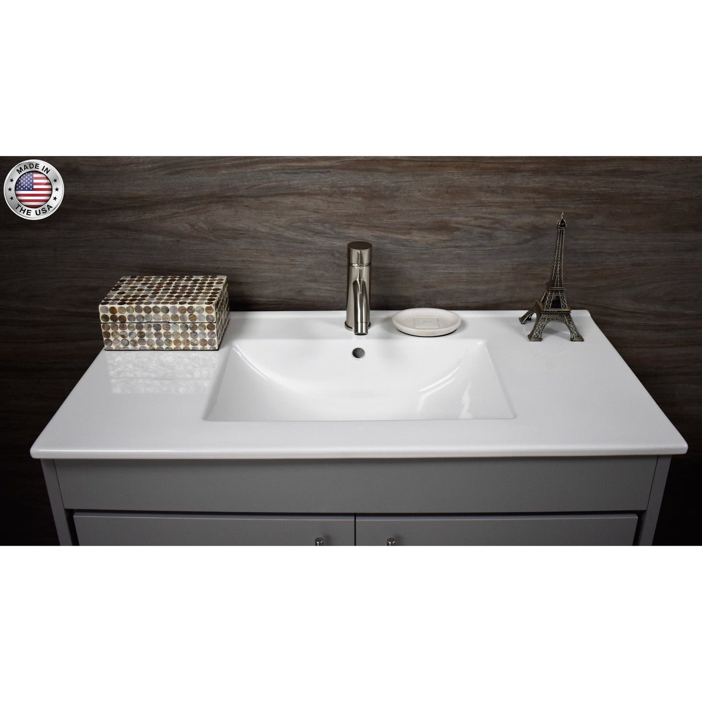 Volpa USA Villa 36" Gray Freestanding Modern Bathroom Vanity With Integrated Ceramic Top and Brushed Nickel Round Handles