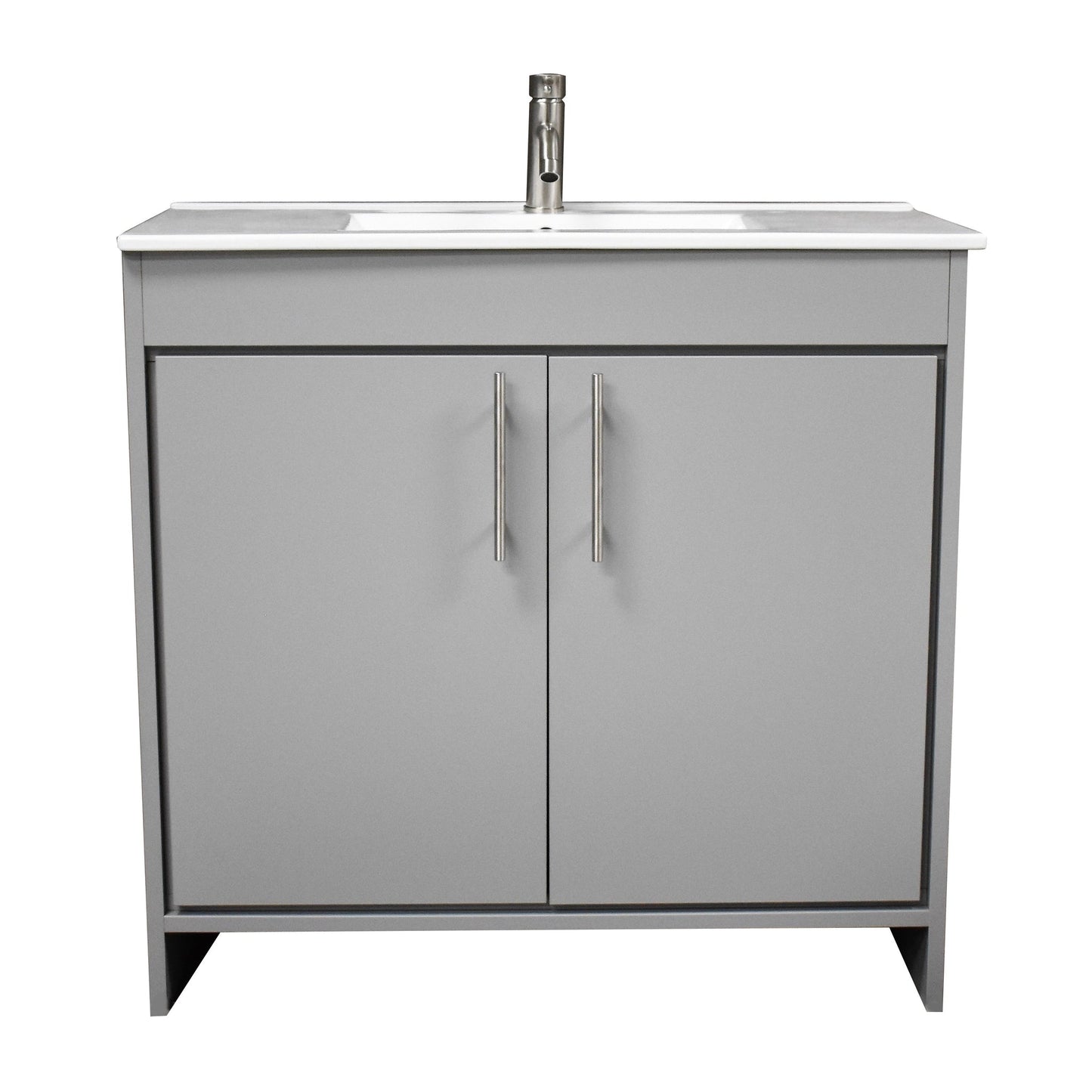 Volpa USA Villa 36" Gray Freestanding Modern Bathroom Vanity With Integrated Ceramic Top and Brushed Nickel Round Handles