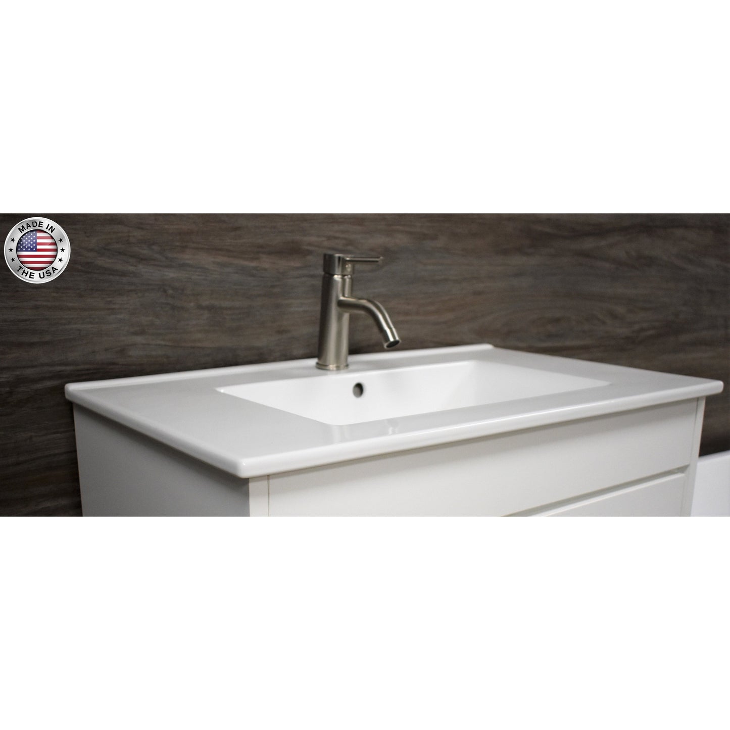 Volpa USA Villa 36" White Freestanding Modern Bathroom Vanity With Integrated Ceramic Top and Brushed Nickel Round Handles