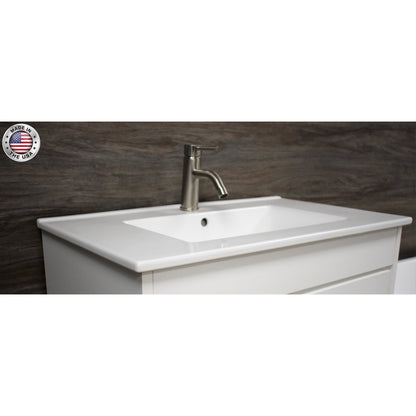 Volpa USA Villa 36" White Freestanding Modern Bathroom Vanity With Integrated Ceramic Top and Brushed Nickel Round Handles