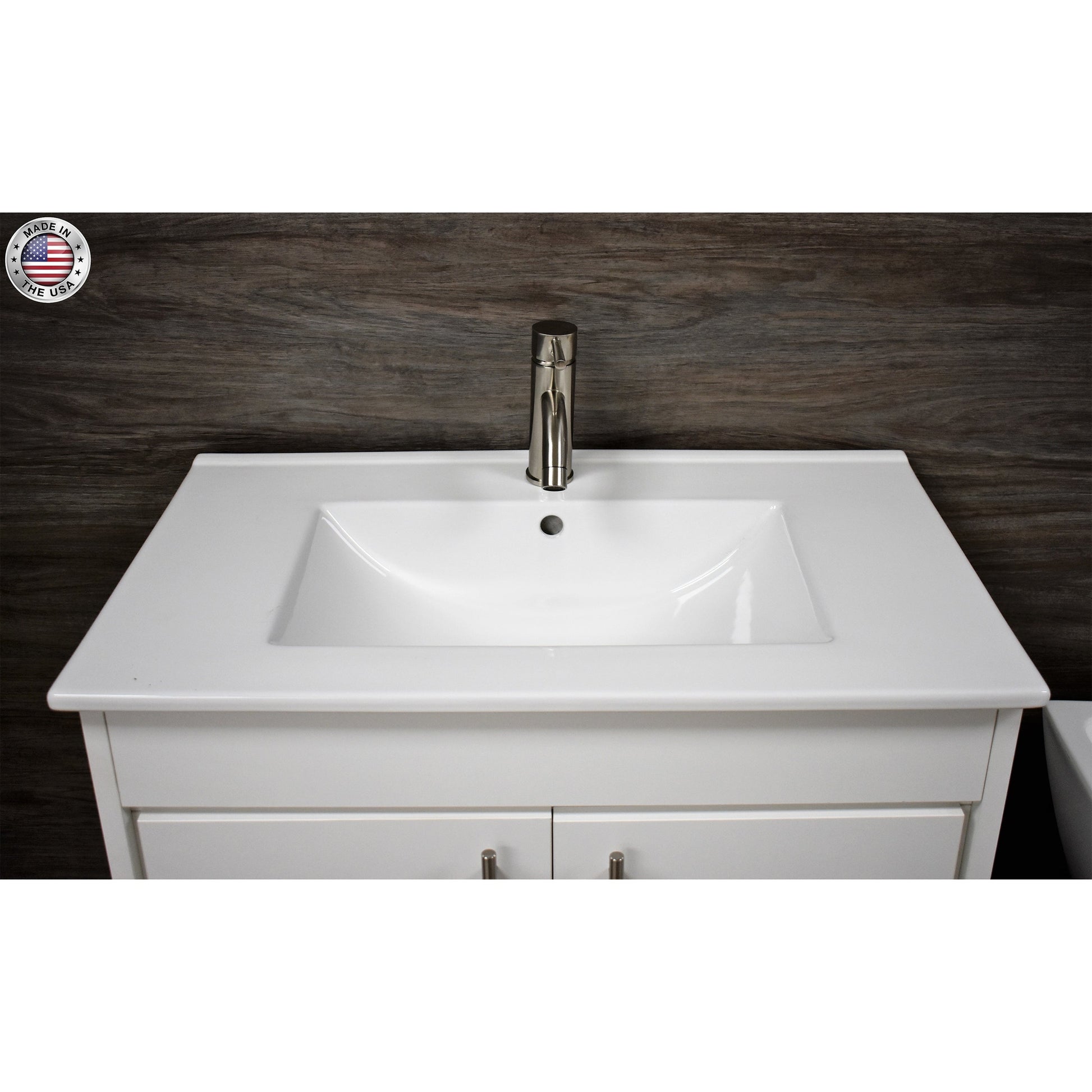 Volpa USA Villa 36" White Freestanding Modern Bathroom Vanity With Integrated Ceramic Top and Brushed Nickel Round Handles