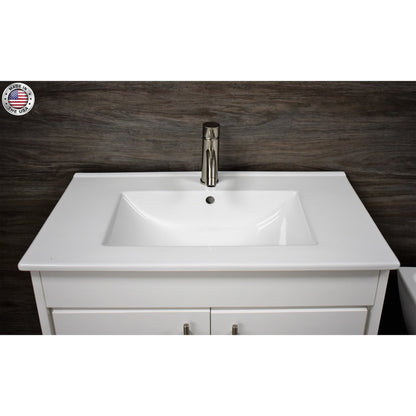 Volpa USA Villa 36" White Freestanding Modern Bathroom Vanity With Integrated Ceramic Top and Brushed Nickel Round Handles