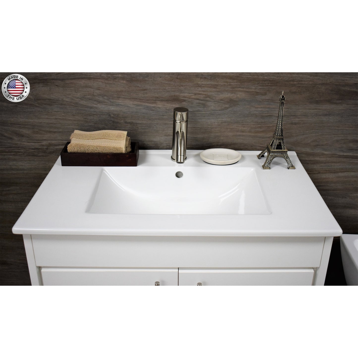 Volpa USA Villa 36" White Freestanding Modern Bathroom Vanity With Integrated Ceramic Top and Brushed Nickel Round Handles