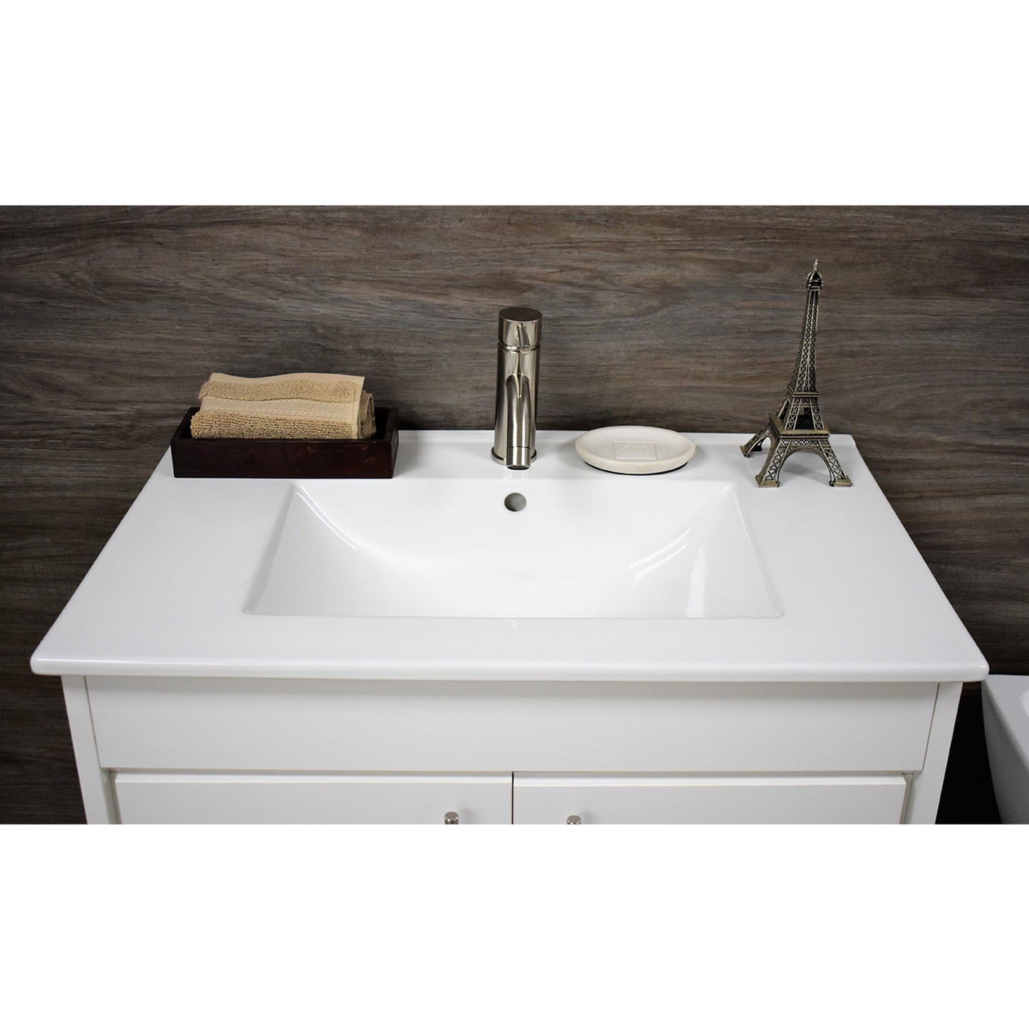 Volpa USA Villa 36" White Freestanding Modern Bathroom Vanity With Integrated Ceramic Top and Brushed Nickel Round Handles