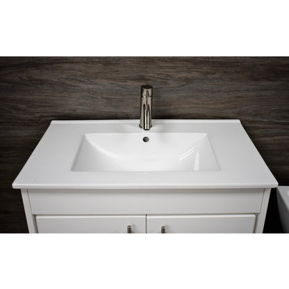 Volpa USA Villa 36" White Freestanding Modern Bathroom Vanity With Integrated Ceramic Top and Brushed Nickel Round Handles