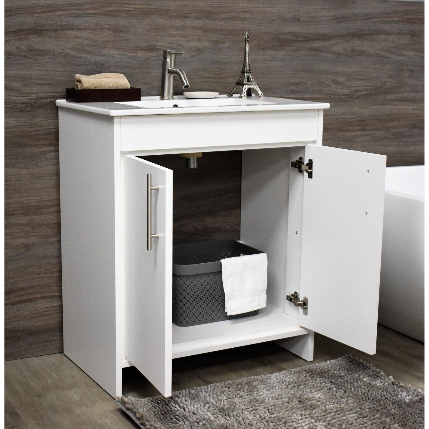 Volpa USA Villa 36" White Freestanding Modern Bathroom Vanity With Integrated Ceramic Top and Brushed Nickel Round Handles