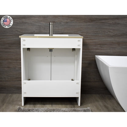 Volpa USA Villa 36" White Freestanding Modern Bathroom Vanity With Integrated Ceramic Top and Brushed Nickel Round Handles