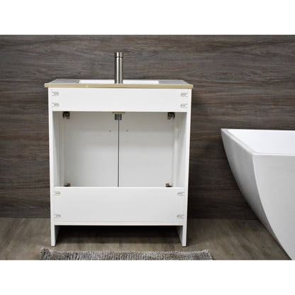 Volpa USA Villa 36" White Freestanding Modern Bathroom Vanity With Integrated Ceramic Top and Brushed Nickel Round Handles
