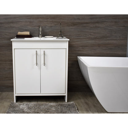 Volpa USA Villa 36" White Freestanding Modern Bathroom Vanity With Integrated Ceramic Top and Brushed Nickel Round Handles