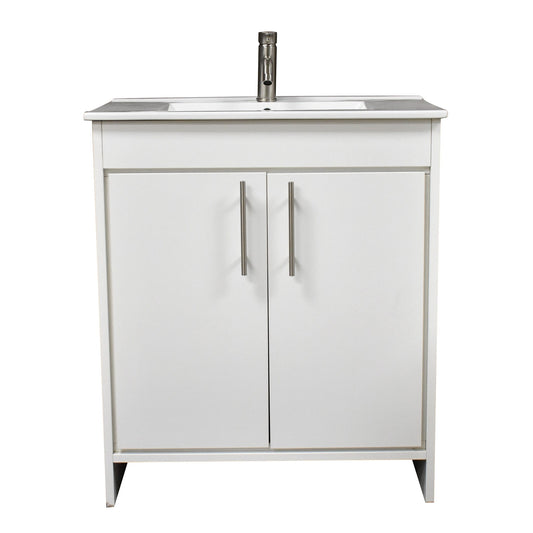 Volpa USA Villa 36" White Freestanding Modern Bathroom Vanity With Integrated Ceramic Top and Brushed Nickel Round Handles