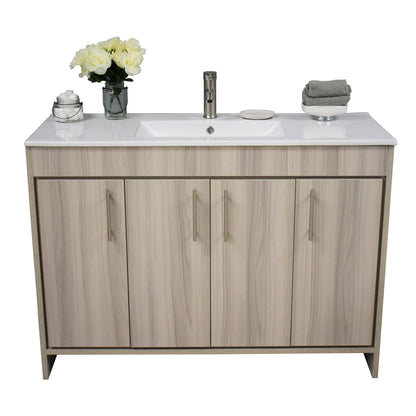 Volpa USA Villa 48" Ash Gray Freestanding Modern Bathroom Vanity With Integrated Ceramic Top and Brushed Nickel Round Handles