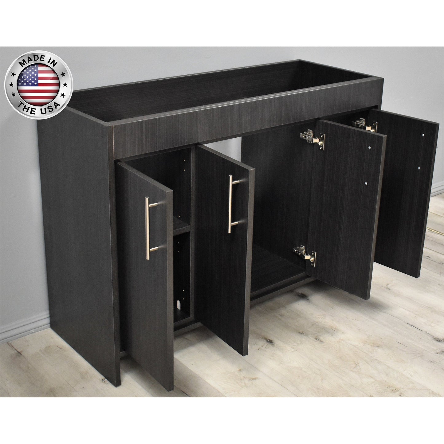 Volpa USA Villa 48" Black Ash Freestanding Modern Bathroom Vanity With Brushed Nickel Round Handles