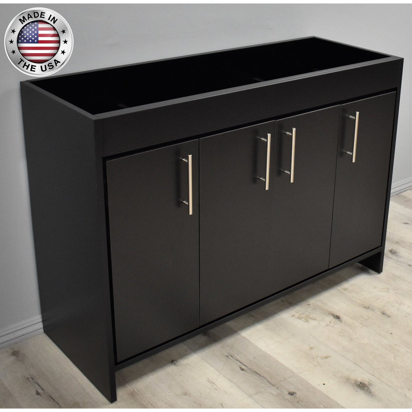 Volpa USA Villa 48" Black Freestanding Modern Bathroom Vanity With Brushed Nickel Round Handles