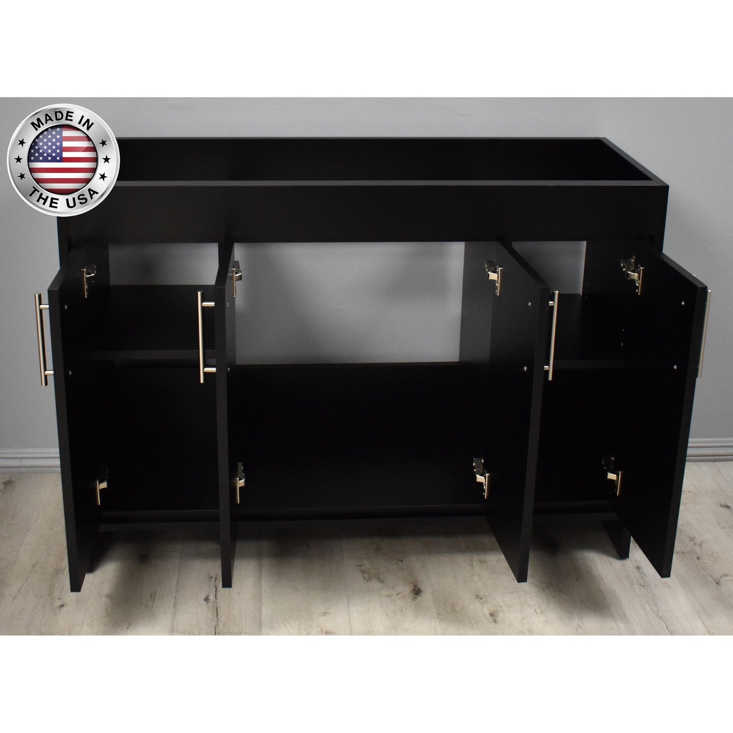 Volpa USA Villa 48" Black Freestanding Modern Bathroom Vanity With Brushed Nickel Round Handles