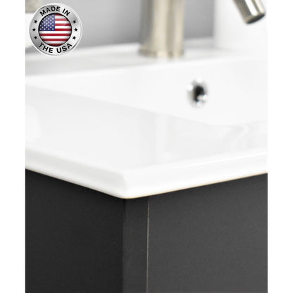 Volpa USA Villa 48" Black Freestanding Modern Bathroom Vanity With Integrated Ceramic Top and Brushed Nickel Round Handles