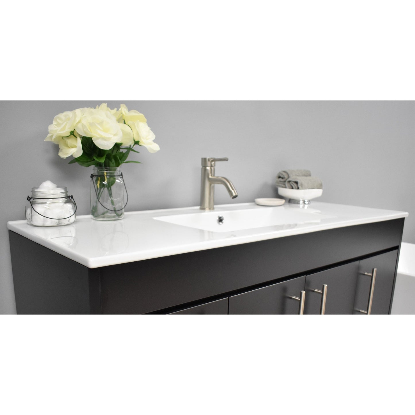 Volpa USA Villa 48" Black Freestanding Modern Bathroom Vanity With Integrated Ceramic Top and Brushed Nickel Round Handles