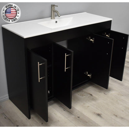 Volpa USA Villa 48" Black Freestanding Modern Bathroom Vanity With Integrated Ceramic Top and Brushed Nickel Round Handles