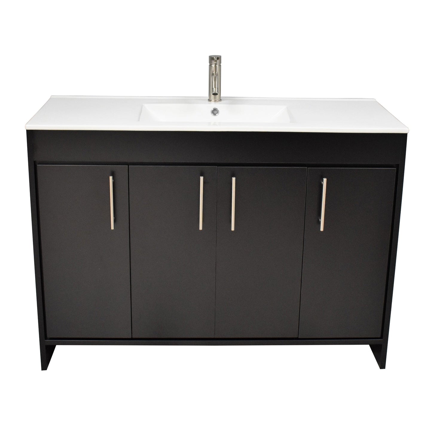 Volpa USA Villa 48" Black Freestanding Modern Bathroom Vanity With Integrated Ceramic Top and Brushed Nickel Round Handles