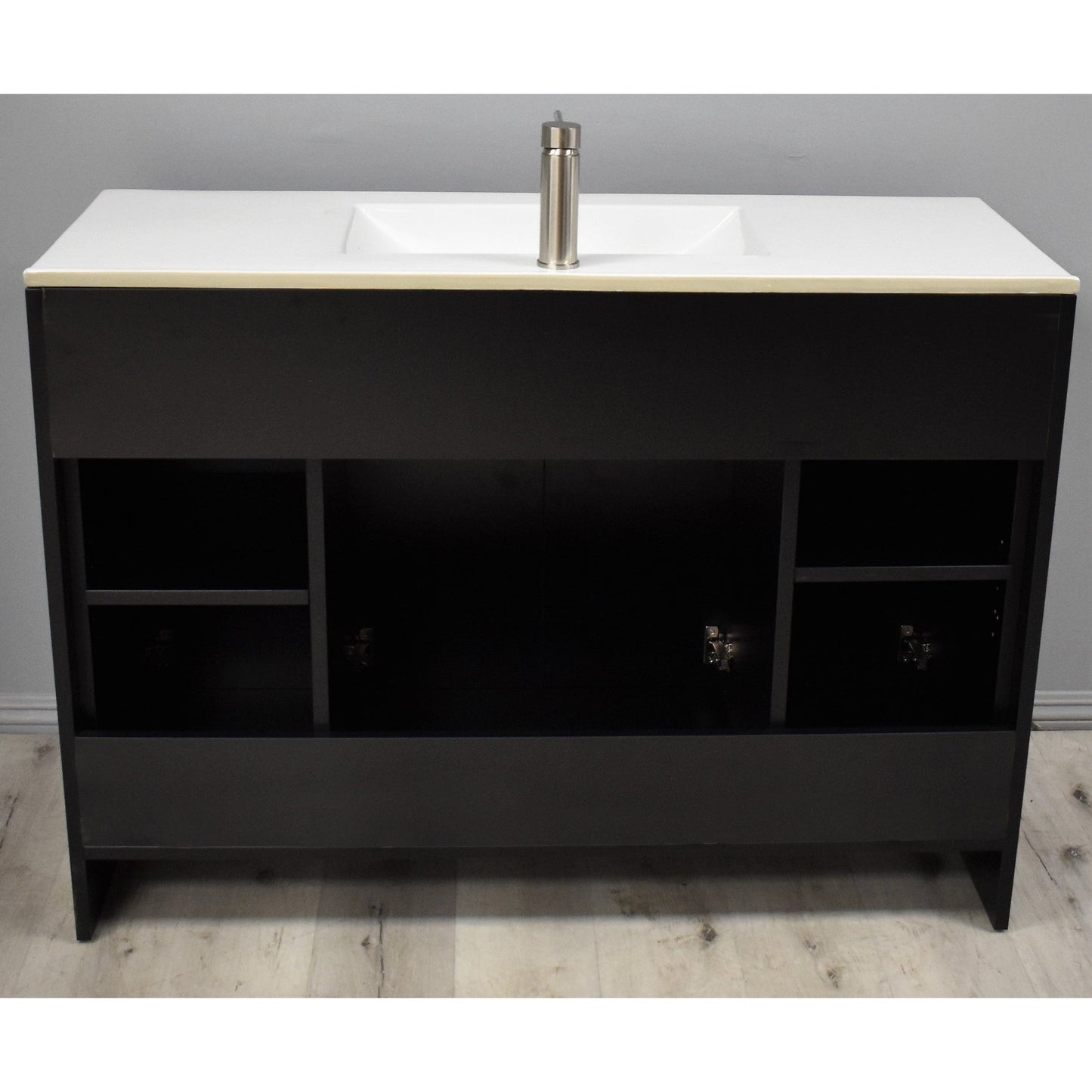 Volpa USA Villa 48" Black Freestanding Modern Bathroom Vanity With Integrated Ceramic Top and Brushed Nickel Round Handles