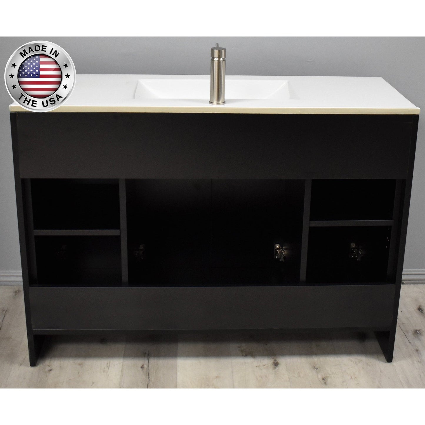 Volpa USA Villa 48" Black Freestanding Modern Bathroom Vanity With Integrated Ceramic Top and Brushed Nickel Round Handles