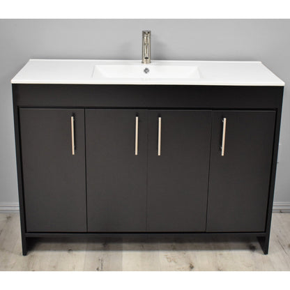 Volpa USA Villa 48" Black Freestanding Modern Bathroom Vanity With Integrated Ceramic Top and Brushed Nickel Round Handles