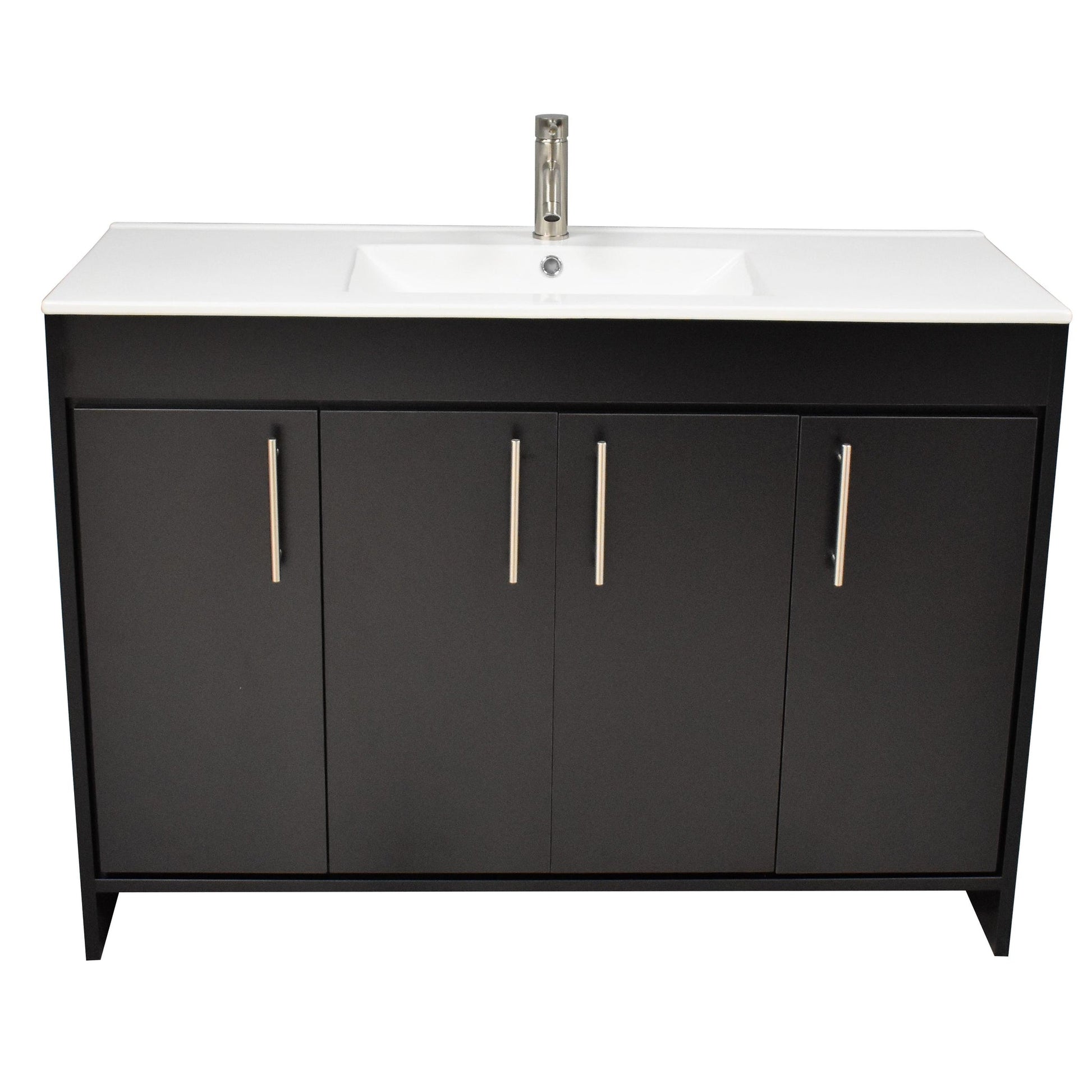 Volpa USA Villa 48" Black Freestanding Modern Bathroom Vanity With Integrated Ceramic Top and Brushed Nickel Round Handles