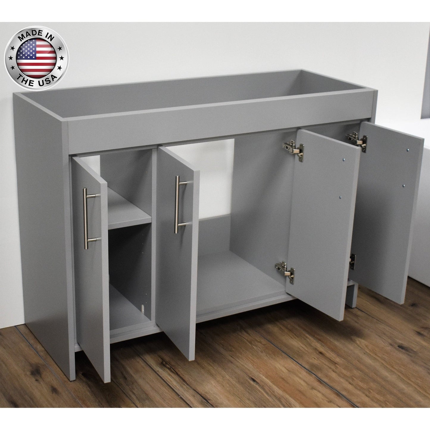 Volpa USA Villa 48" Gray Freestanding Modern Bathroom Vanity With Brushed Nickel Round Handles