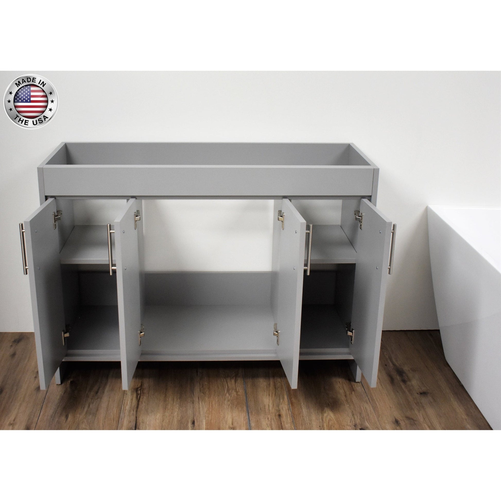 Volpa USA Villa 48" Gray Freestanding Modern Bathroom Vanity With Brushed Nickel Round Handles