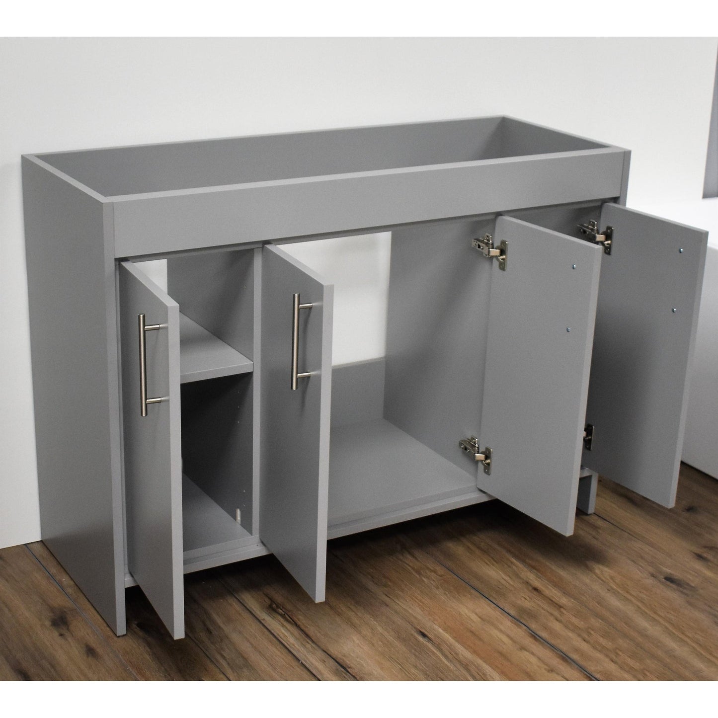 Volpa USA Villa 48" Gray Freestanding Modern Bathroom Vanity With Brushed Nickel Round Handles