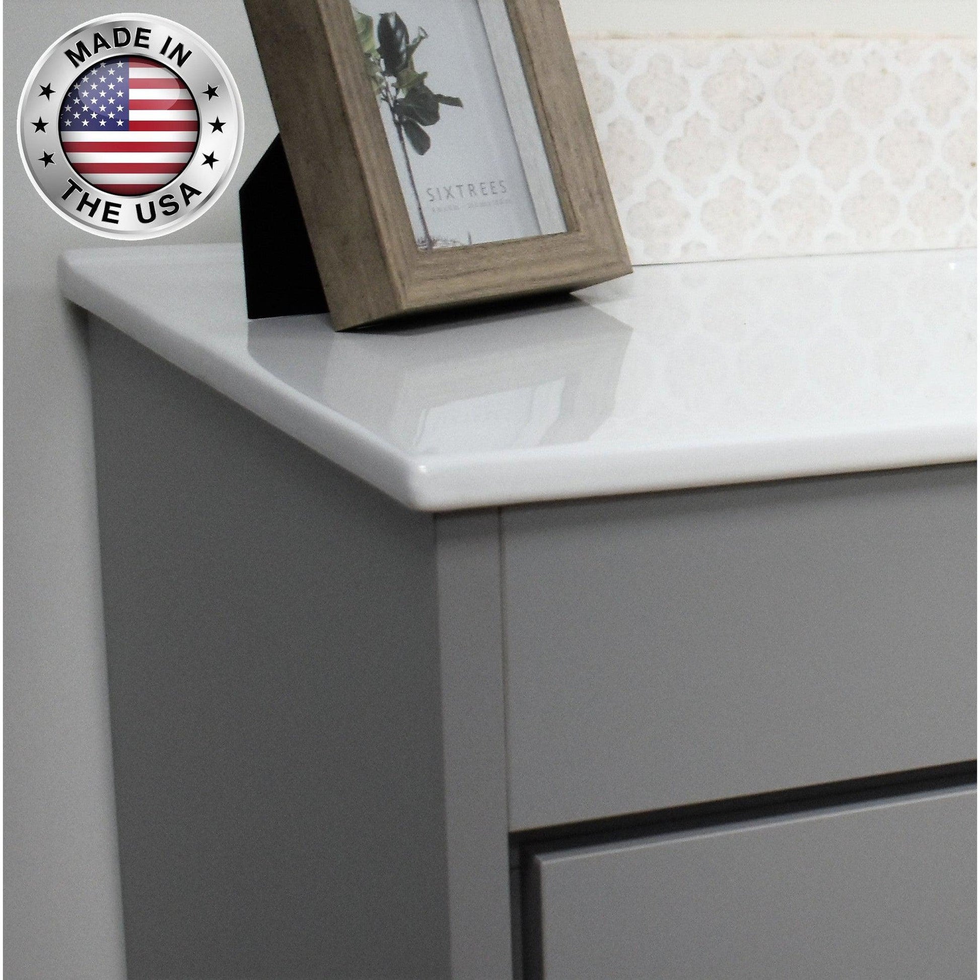 Volpa USA Villa 48" Gray Freestanding Modern Bathroom Vanity With Integrated Ceramic Top and Brushed Nickel Round Handles