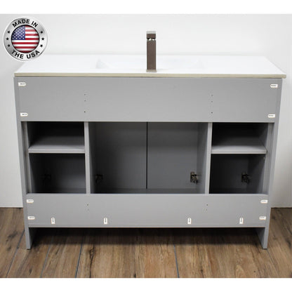 Volpa USA Villa 48" Gray Freestanding Modern Bathroom Vanity With Integrated Ceramic Top and Brushed Nickel Round Handles