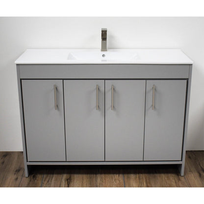 Volpa USA Villa 48" Gray Freestanding Modern Bathroom Vanity With Integrated Ceramic Top and Brushed Nickel Round Handles