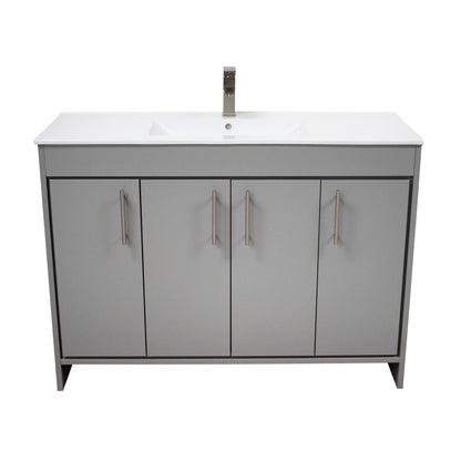 Volpa USA Villa 48" Gray Freestanding Modern Bathroom Vanity With Integrated Ceramic Top and Brushed Nickel Round Handles