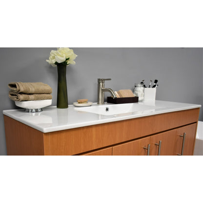 Volpa USA Villa 48" Honey Maple Freestanding Modern Bathroom Vanity With Integrated Ceramic Top and Brushed Nickel Round Handles