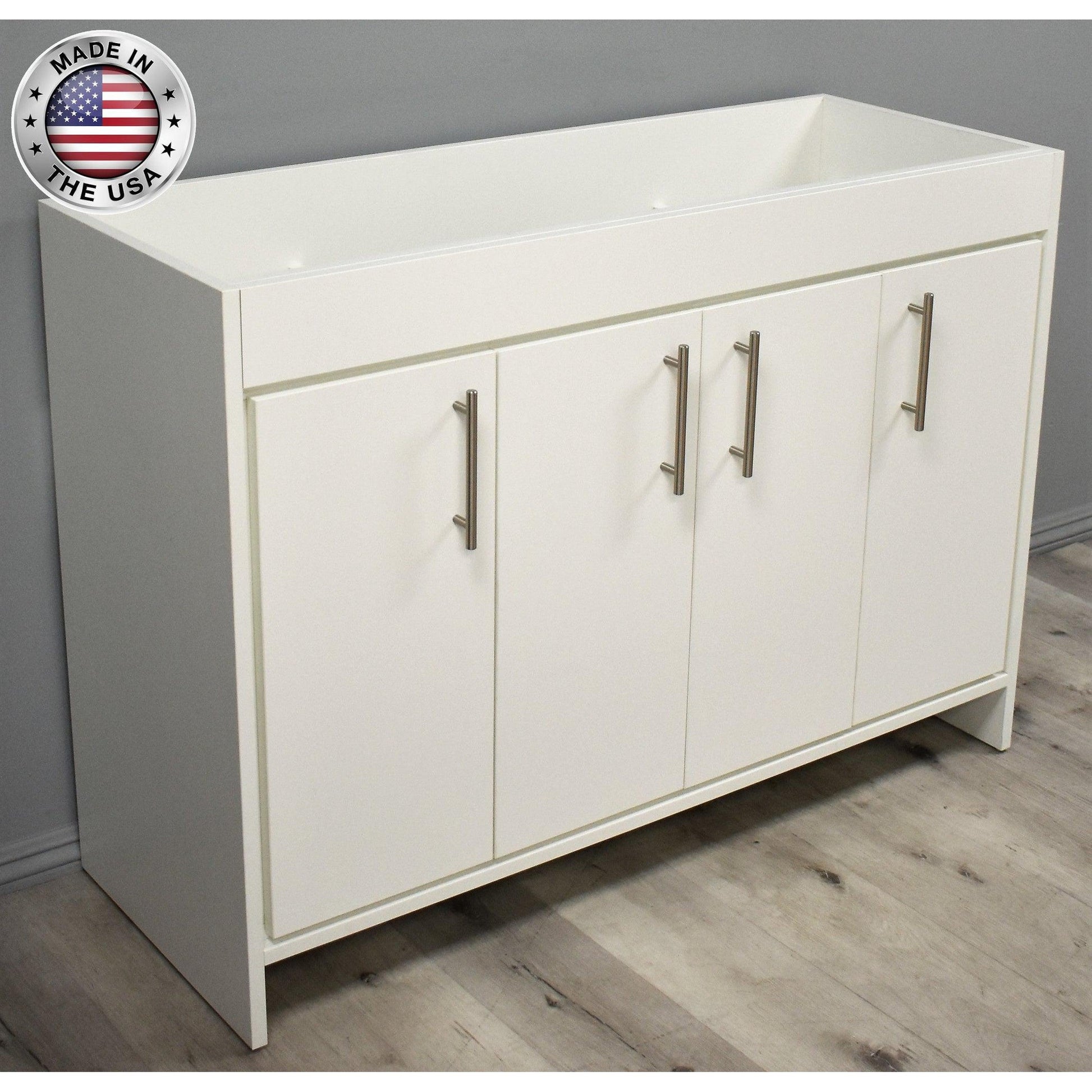 Volpa USA Villa 48" Soft White Freestanding Modern Bathroom Vanity With Brushed Nickel Round Handles